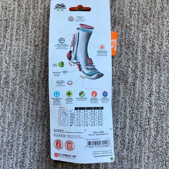 Lot of 2 Men's Small 6.5-8 T2 Compressport Ironman compression Crew socks Black - Picture 2 of 2